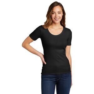 Saks Fifth Avenue Scoop Neck Fitted Short Sleeve Top Medium Black Stretch Layer